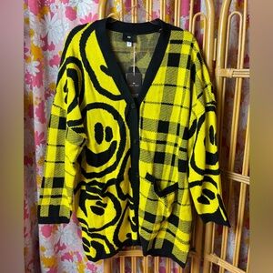 NWT Lazy Oaf Checkered Smiley Cardigan SZ L